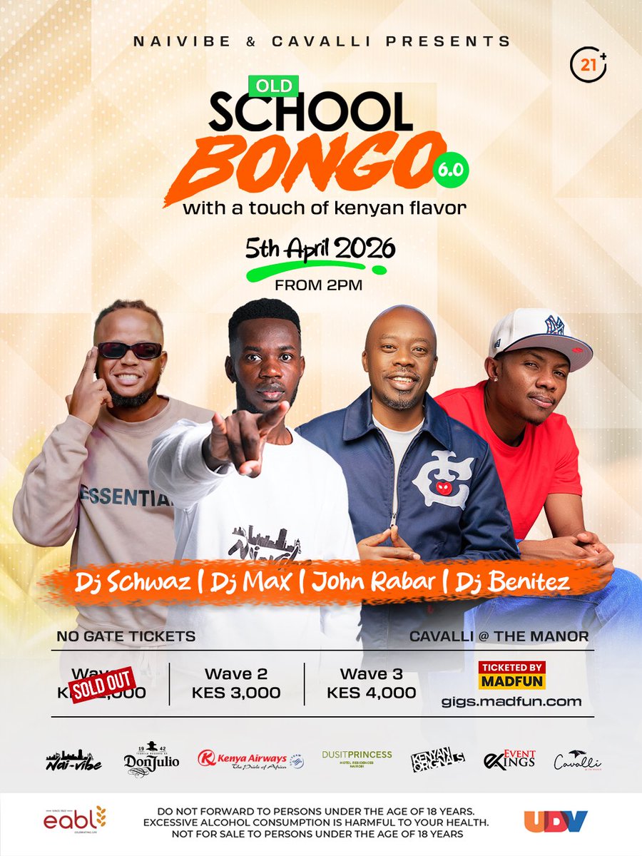 Sherehe_Plug's tweet image. 🎶🔥 #Nairobi #Nightlife  

Old Skool Bongo 6.0 at Cavalli is BACK 😮‍🔥  
Harmonize • Nameless • Mejja  pure nostalgia &amp;amp; bongo classics all night.  

🗓️ Sun, Apr 5  
📍 Cavalli  (@73TheManor) 

🎟️ Gate tickets available  

Easter weekend done right.  

#SherehePlug