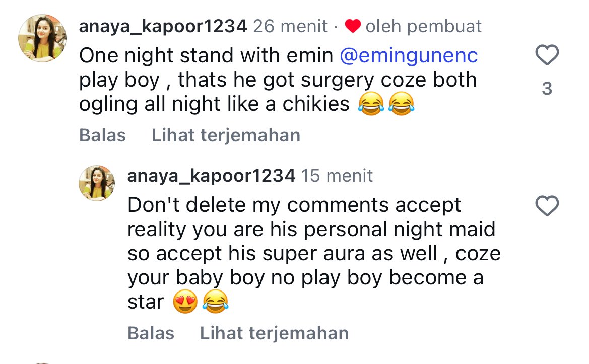 rudiria67's tweet image. It has been confirmed with Cagla that the woman other than Emin is her and she liked one of the fans' comments in her comments column #arafta #emingunec @emingunenc_ #emsu 
His girlfriend can't wait to go public and stop the lies