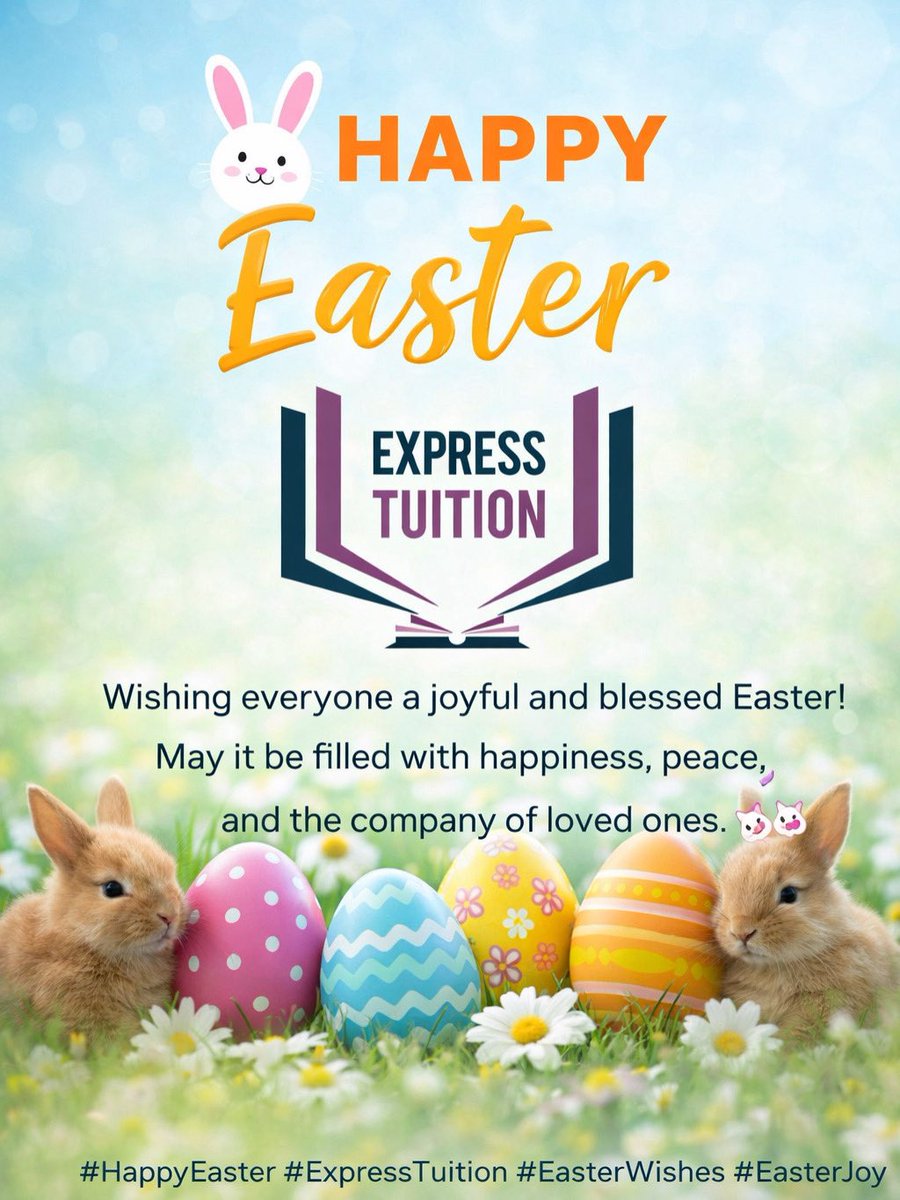 ExpressTuition1's tweet photo. 🐣🌸 Happy Easter from Express Tuition! 🌸🐣  

Wishing all our students, families, and community a joyful and peaceful Easter 💛  
May this special time be filled with happiness, laughter, and sweet moments with your loved ones.  

#HappyEaster #ExpressTuition #EasterJoy https://t.co/ObobtU7fpn