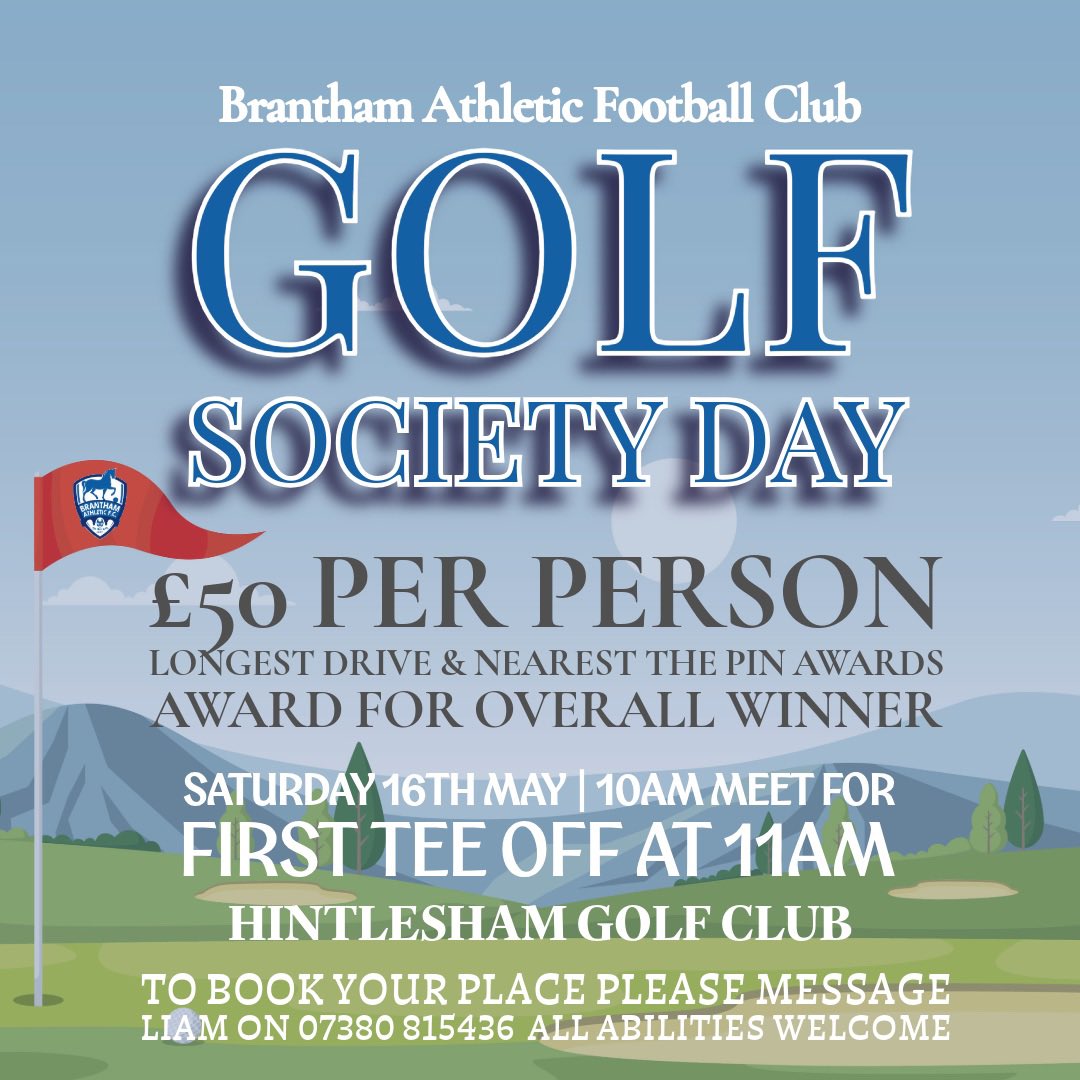 BranthamAth's tweet photo. This years annual golf day will be on the 16th May, prior to the evening awards

To book your place, please contact @RileyLiam 

https://t.co/iNGlLihH3C 

💙⛳️ https://t.co/xNF1RttkH2