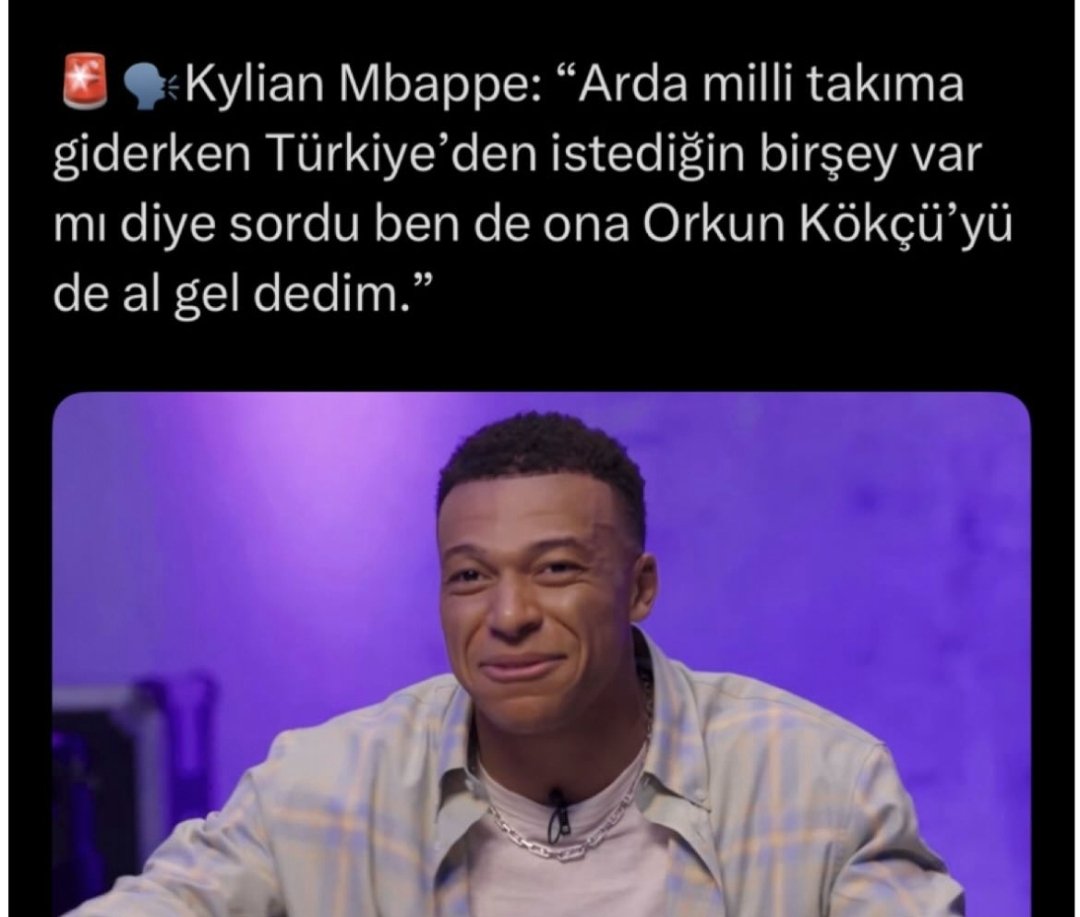 Tolga_ugur11's tweet photo. Mbappe, Orkun Kökçü ile birlikte oynamak istiyor !
Biraz da mizah :)
#Beşiktaş 
#realmadrid https://t.co/Mf3yWdSUno