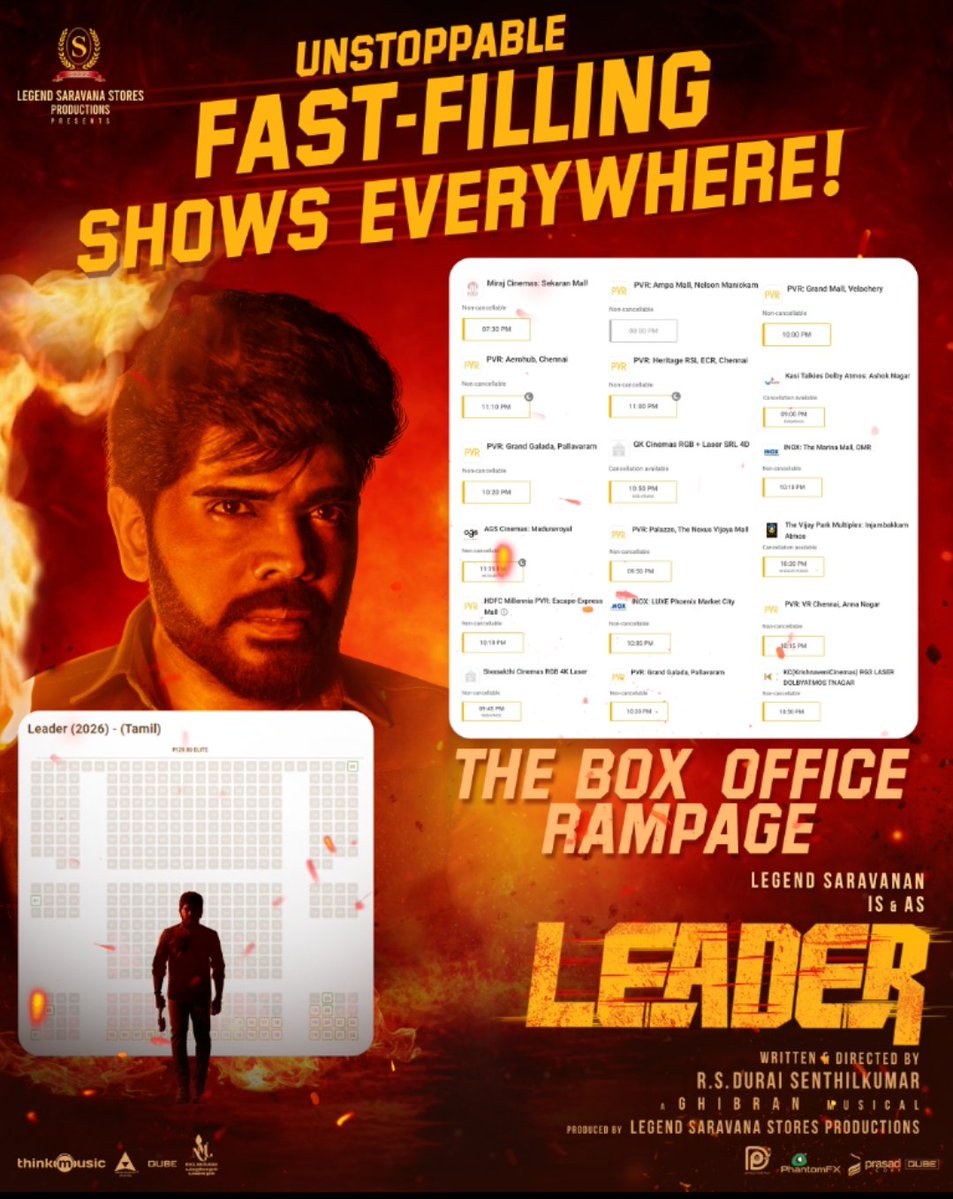 #Leader is unstoppable with fast-filling shows everywhere - The box office rampage continues !!! 🥳💥

@legendsaravanastoresproduction #LegendSaravanan #லீடர் ❤️‍🔥

#LeaderRunningSuccessfully

Starring : <a href="/yoursthelegend/">Legend Saravanan</a> 🔥
A @dir_dsk Directorial 🎬
A <a href="/GhibranVaibodha/">Ghibran Vaibodha</a>  Musical 🎵