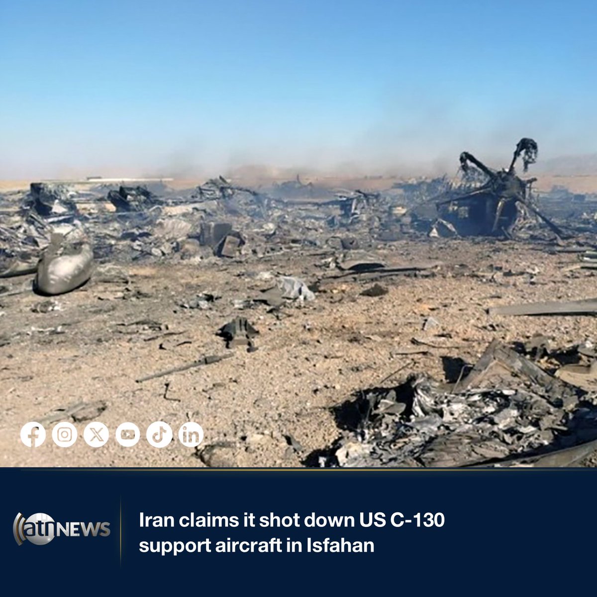 Iran claims it shot down US C-130 support aircraft in Isfahan https://t ...