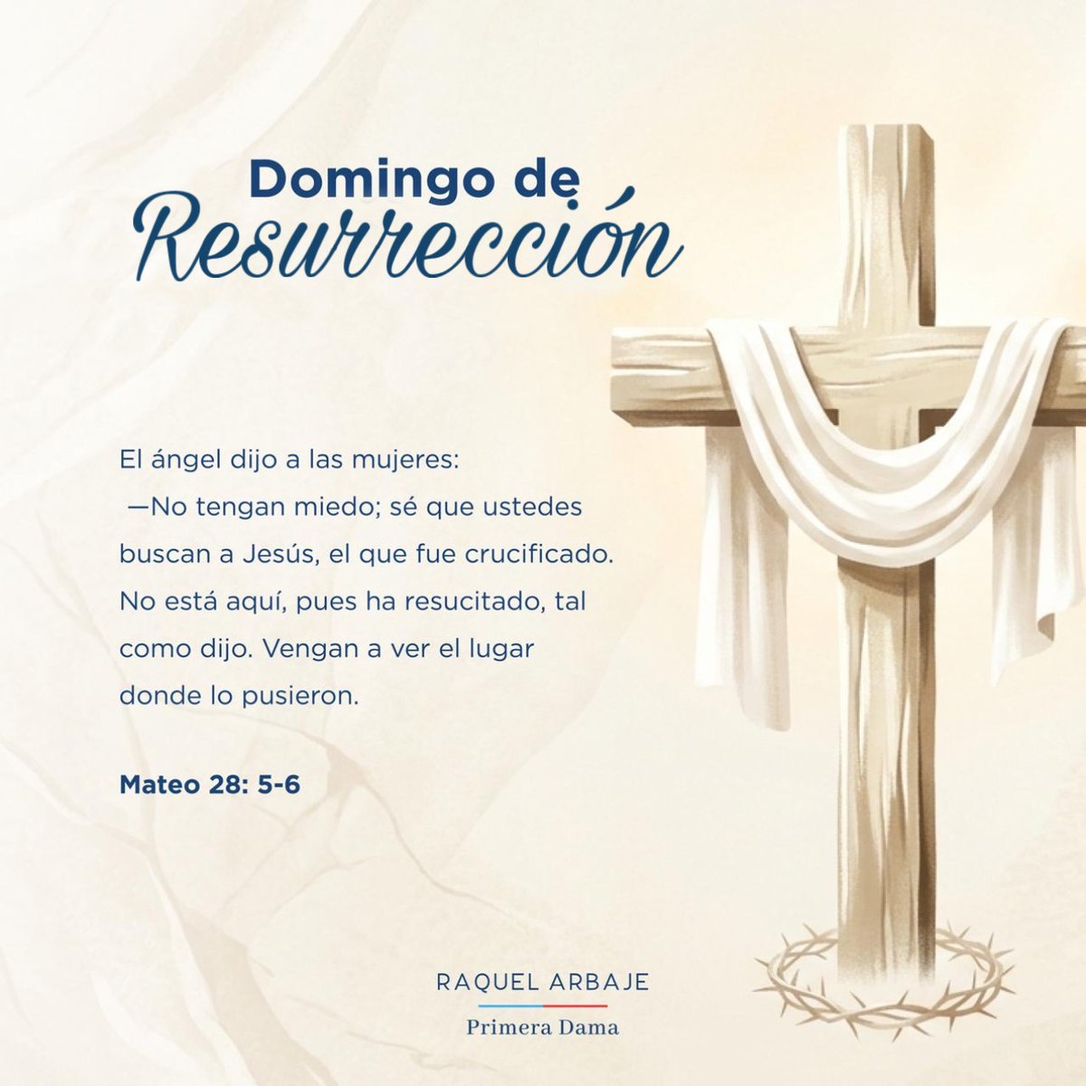 La resurrección de Jesús nos recuerda que el amor vencesiempre, que el perdón es posible y que siempre hay una oportunidad para empezar de nuevo. ✝︎
 
Feliz Pascua de Resurrección a las familias dominicanas. Que este día sea de gratitud a nuestro salvador, de uniónfamiliar y de