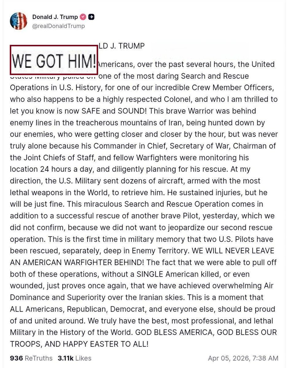 IraninAustria's tweet image. "WE GOT HIM"—or "They got him"?

Another proud chapter in the saga of the #StoneAge Caveman formerly known as #POTUS.
He dispatched a herd of American military to "rescue" one #American criminal pilot from #Iranian soil.
 And the result? They somehow managed to lose another
