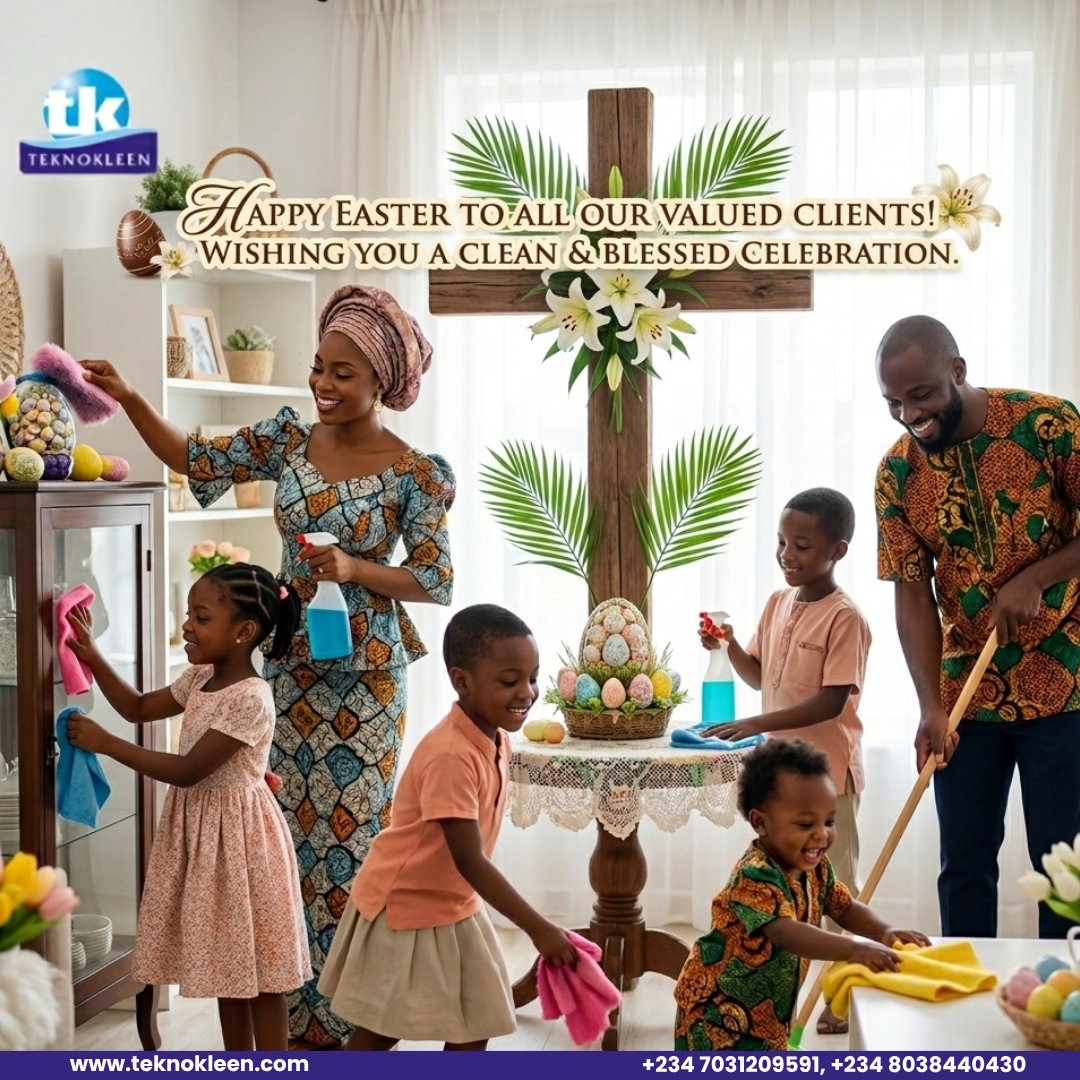 TeknokleenGroup's tweet image. Happy Easter!
Wishing you a clean, joyful, and blessed celebration with your loved ones. 🧼💛
#HappyEaster #CleanLiving #BlessedCelebration