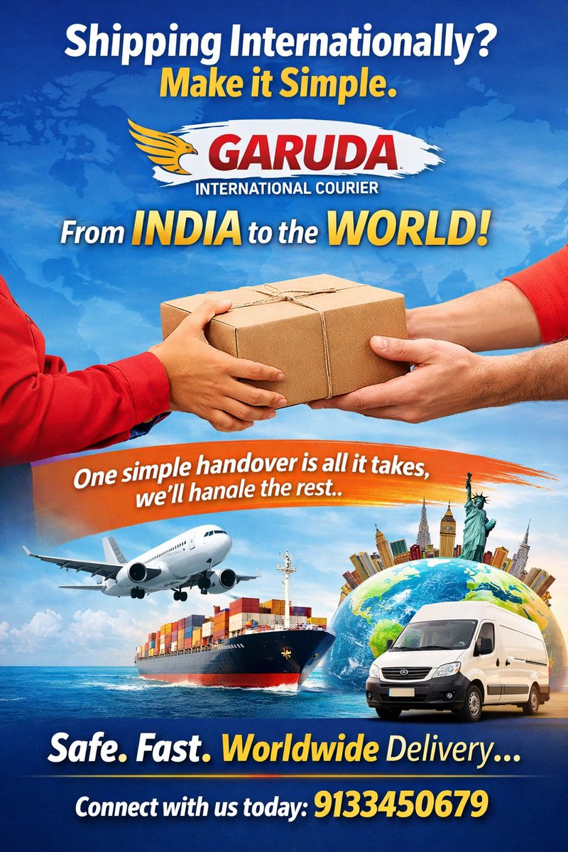 couriergaruda's tweet photo. Shipping internationally? 

 Garuda International Courier connects you to a powerful global courier network, ensuring fast, reliable deliveries from the INDIA to the world.

#SecureShipping #SafeDelivery #PackageProtection #ExpressDelivery #couriergaruda #ReliableShipping https://t.co/KcUWmekGTL