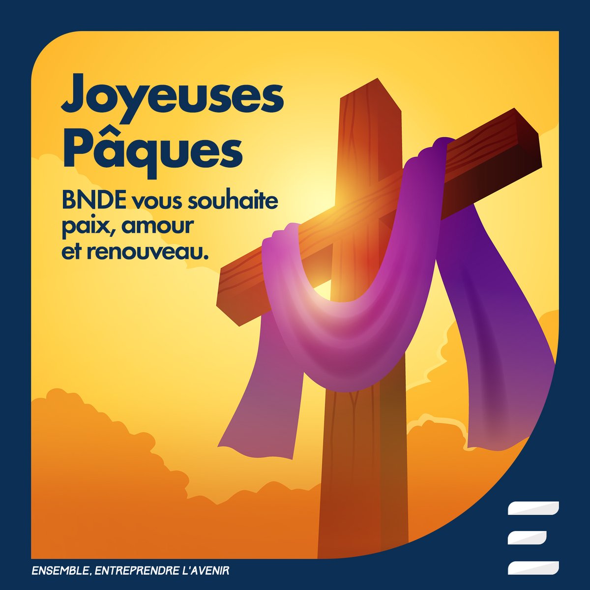 BNDESENEGAL's tweet photo. En cette fête de Pâques, symbole de renouveau, d’espoir et de partage, la BNDE vous souhaite des moments remplis de paix, de joie et de convivialité auprès de vos proches.
🐣 Joyeuses Pâques à toutes et à tous !
#BNDE #Pâques https://t.co/xgg7Vv1ZFR