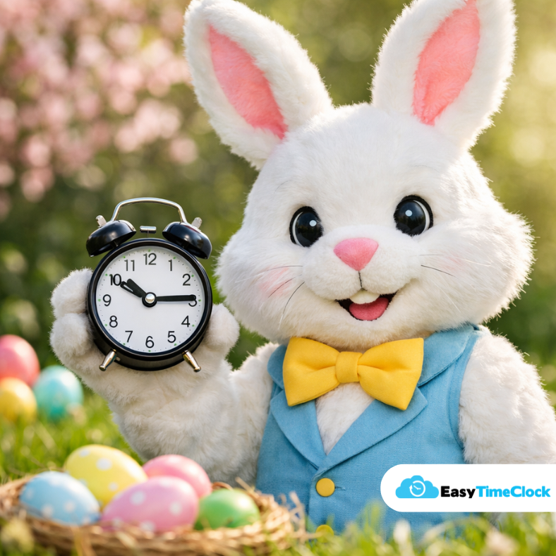 EasyTimeClock's tweet image. The Easter Bunny has a lot of hours to track this weekend… 🐰⏰

Good thing the rest of us have Easy Time Clock.

Happy Easter from our team to yours! 🌷

#Easter2026 #easytimeclock