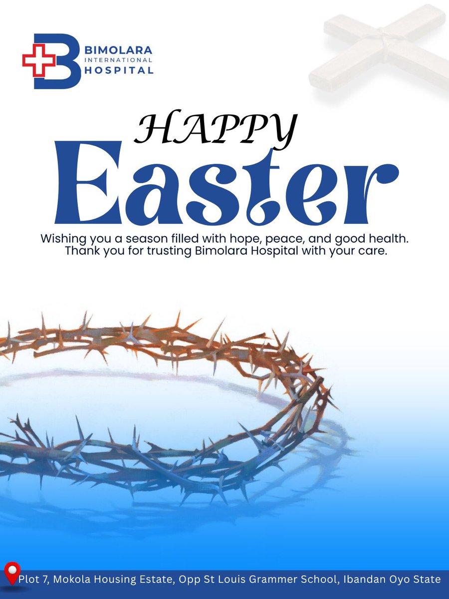 Bimolara's tweet photo. Wishing you a blessed Easter from Bimolara International Hospital! May the spirit of renewal and hope bring healing and joy to all. 🙏
#bimolarainternationalhospital 
 #Easter #Healing #Hope https://t.co/2pDgzbYJe0