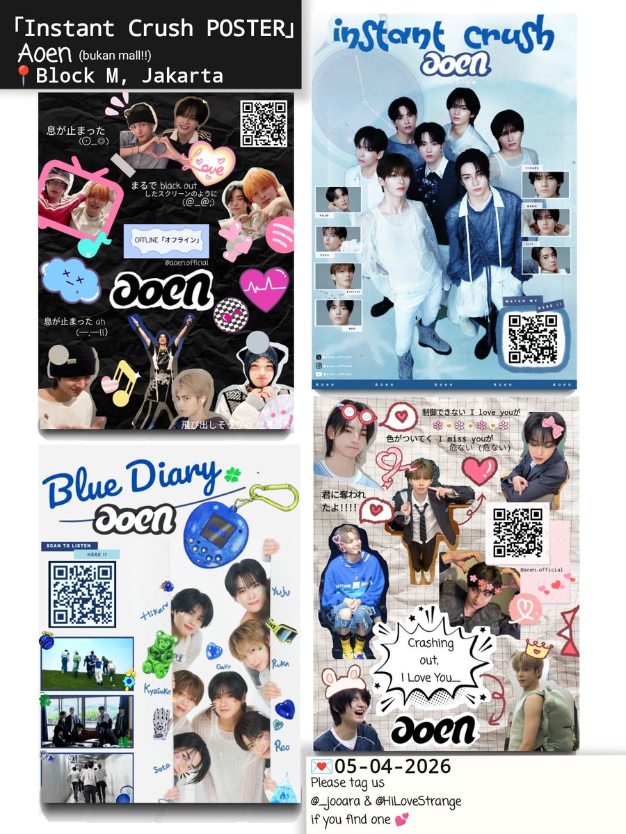 ⭕MISI MENCARI AORINA⭕
「INSTANT CRUSH POSTER」- AOEN
❤&amp; RTs are appreciated 
Find them : 
📍Block M, Jakarta
🗓 05-04-2026

Kindly tag us 
<a href="/_jooara/">cia</a> &amp; @HiloveStrange