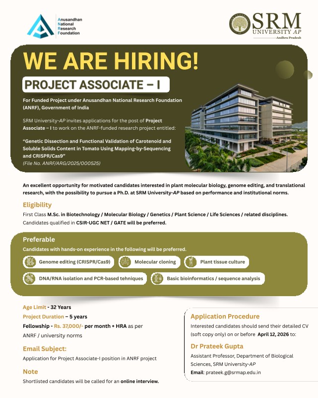 helpBIOTECH's tweet image. 🔬 Genome Editing Project Opening @ SRM University-AP
Exciting research opportunity in genome editing at SRM AP! Ideal for life science researchers and students passionate about molecular genetics &amp;amp; CRISPR-based technologies.
👉ww.helpbiotech.co.in/2026/04/srm-ap…

#GenomeEditing #SRMAP