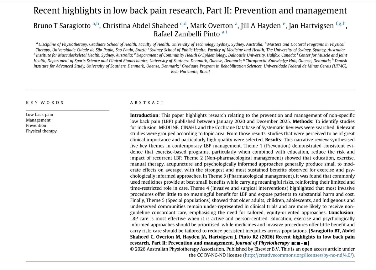 Recent highlights in low back pain research, Part II: Prevention and management

sciencedirect.com/science/articl…