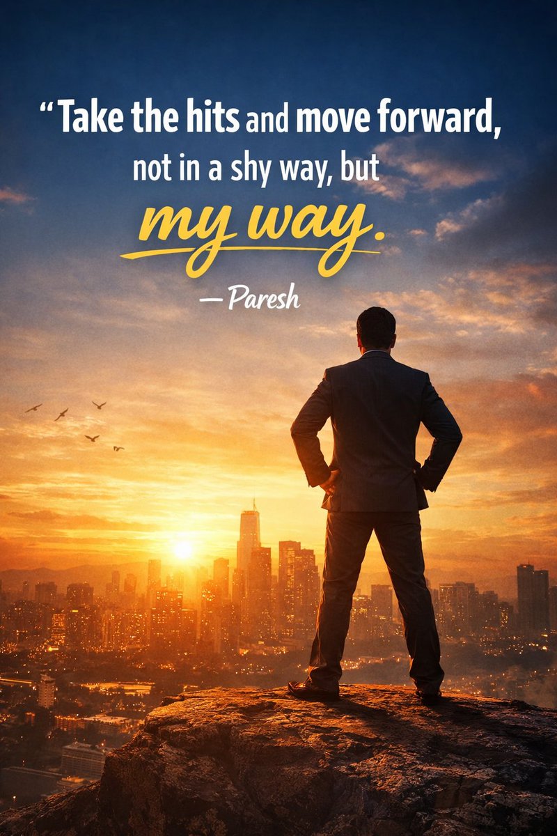 PareshBafna's tweet photo. “Take the hits and move forward, not in a shy way, but my way.” - Paresh

#KeepGoing #EntrepreneurMindset https://t.co/9oEmpultR6