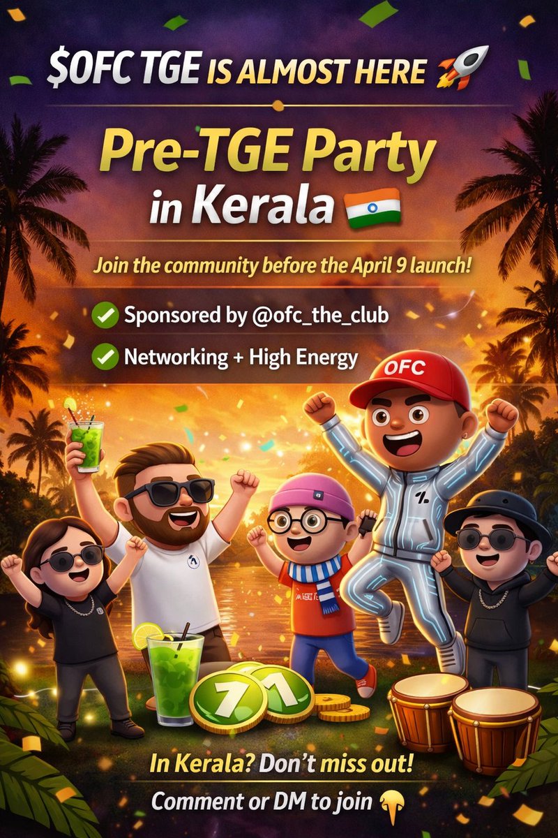CryptoCoinIND's tweet photo. $OFC TGE is almost here 
Ahead of the April 9 launch, the OneFootball Club Pre-TGE Party is coming to Kerala 🇮🇳

Join the community, connect &amp; vibe before the big moment.

✅ Sponsored by @ofc_the_club
✅ Networking + high energy
In Kerala? Don’t miss out.
#OFC $OFC https://t.co/dCdVM9UG1x