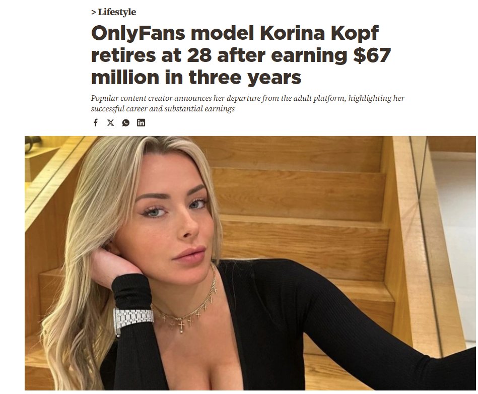 👀 ️‍🔥 Après trois années et 67M $ cumulés sur la plateforme Onlyfans