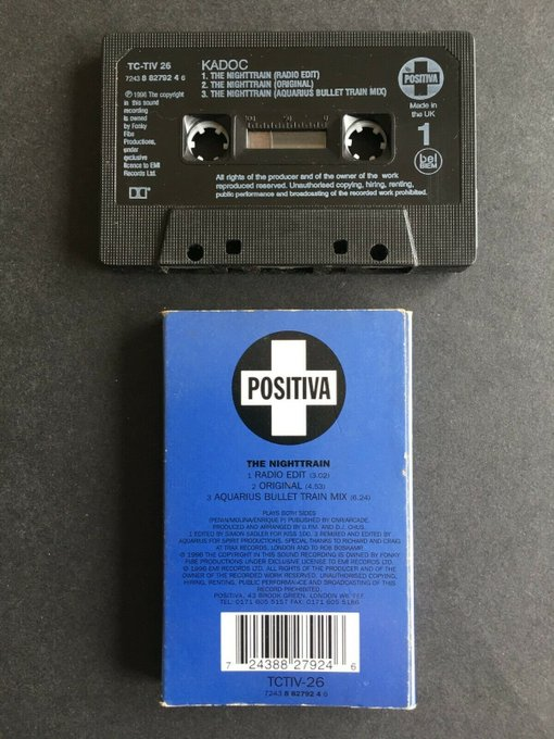 Kadoc_Official's tweet photo. Kadoc - The Nighttrain - Cassette Single Label: Positiva (UK) '96

Listen to Kadoc here -> https://t.co/YYSzf6Bv3v 

#Kadoc #thenighttrain #danceanthems #ILoveThe90s #Techno #techhouse #housemusic #happyhousemusic #rave #oldskool https://t.co/1yDQ8q2iqO