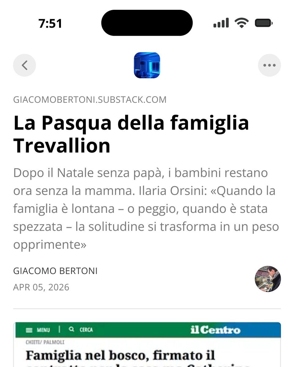 Oggi i tre bambini della famiglia Trevallion non potranno vedere mamma Catherine. 
giacomobertoni.substack.com/p/la-pasqua-de…