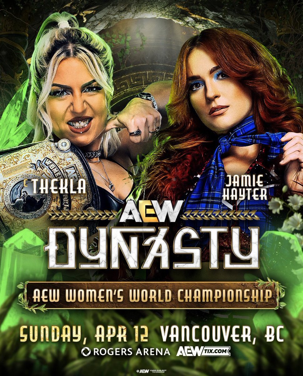 AEWFrance1's tweet photo. 🔸2 nouveaux matchs pour le PPV #AEWDynasty, le dimanche 12 avril 2026 :
▪️Tehkla (c) vs Jamie Hayter : Championnat du monde de la AEW
▪️Andrade El Idolo vs Darby Allin
🔸Que pensez-vous des matchs ?! #myAEW #watchAEW https://t.co/ixuBCCp25P
