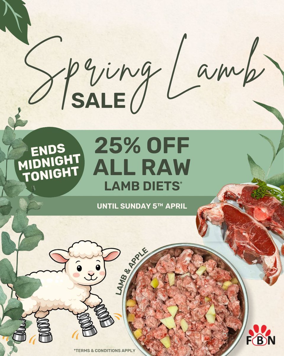 Final call for lamb lovers 🐑💛

Last chance to get 25% off all raw lamb recipes - our Spring Lamb Sale ends at midnight ⏰ 
Don’t miss out… once it’s gone, it’s gone! 🐾 
buff.ly/1Ze4PSU 

#FBN #SpringLambSale #SpringSale #rawdogfood #naturaldogfood