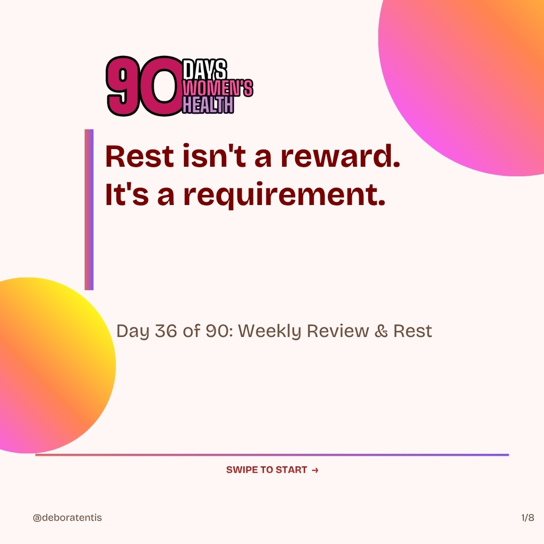 Day 36 of 90. Rest isn't a reward.

Hormonal recovery, metabolic adaptation, cognitive consolidation: all happen during rest, not activity.

Weekly review then genuine rest. That's the task.

#WomensHealth #CortisolBalance