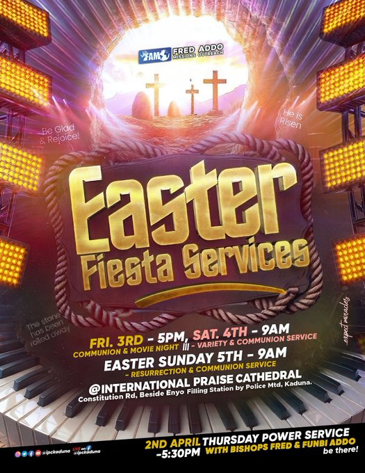 IPCKADUNA's tweet image. Happy Easter God's Great People
Today, we celebrate the resurrection of Jesus Christ.
His word in Matthew 28:6 says that He has risen... By His stripes, we are healed. So shall it be. Amen
Enjoy the wonderful service.

#IPCLive
#HappyEaster26