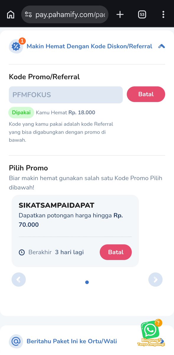 pfmfokus's tweet photo. @harlleyava @pahamify Halo kak, 
Bisa tambahin kode PFMFOKUS + SIKATSAMPAIDAPAT biar dapet Double Diskonn ✨

Kalau ada kendala, bisa reply atau DM kak 🙏😊

https://t.co/QLJZKxsWGE https://t.co/rL0i98utpo