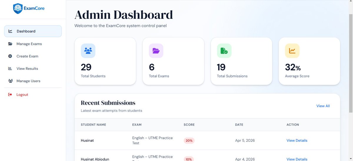 Morohun_Diya's tweet image. After creating static sites &amp;amp; small JS projects, I’m thrilled to share something bigger: a full CBT platform for students &amp;amp; admins, built while learning at @sqicict. Check out the videos &amp;amp; screenshots below!

🔗 examcore-cbt-system.vercel.app
#IStudyAtSQI #ShowYourWork #SQICodingSchool