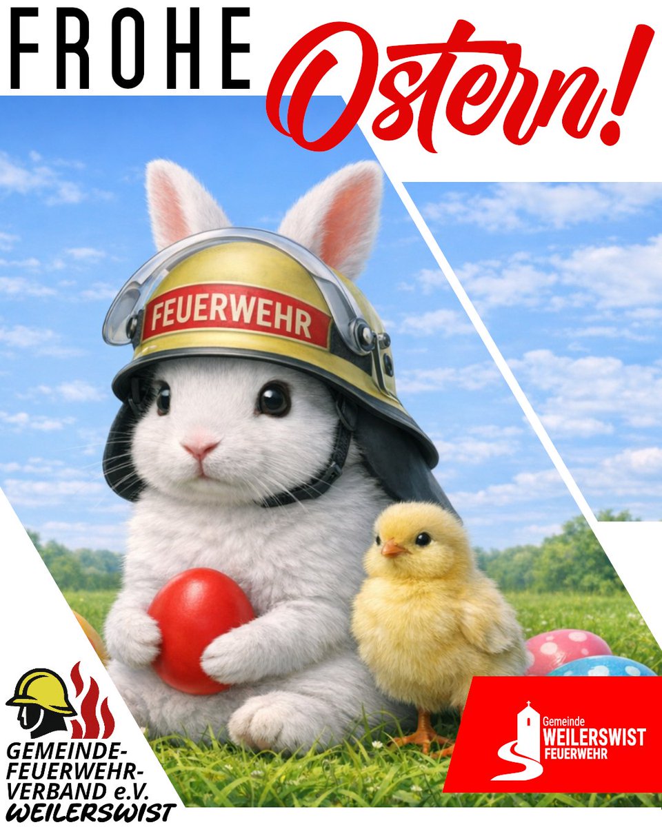 ffwweilerswist's tweet photo. Wir wünschen allen ein schönes und erholsames Osterfest.  
Genießt die Zeit mit euren Liebsten und bleibt gesund. 💛

Frohe Ostern!  
🚒 Eure Feuerwehr Weilerswist

#feuerwehrweilerswist #5einheiteneinefeuerwehr #oster #ehrenamt #froheostern https://t.co/tLZyIlbYu0