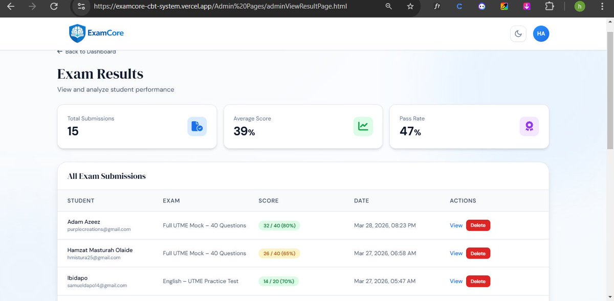 Morohun_Diya's tweet image. After creating static sites &amp;amp; small JS projects, I’m thrilled to share something bigger: a full CBT platform for students &amp;amp; admins, built while learning at @sqicict. Check out the videos &amp;amp; screenshots below!

🔗 examcore-cbt-system.vercel.app
#IStudyAtSQI #ShowYourWork #SQICodingSchool