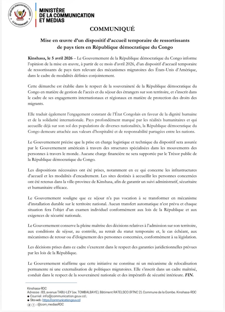 Ministère de la Communication et Médias/RDC tweet media