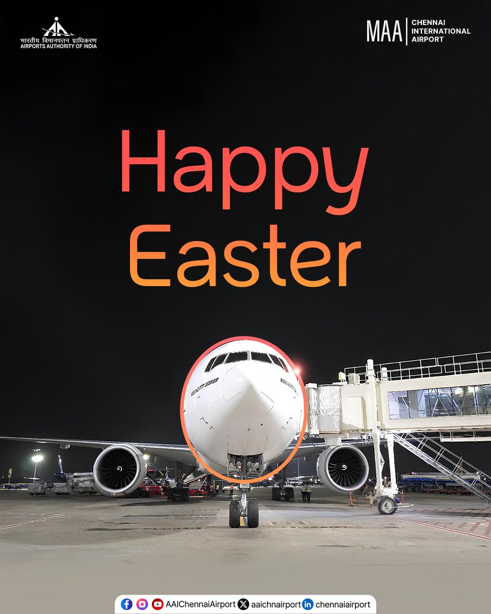 aaichnairport's tweet photo. Egg-stra smiles, egg-stra miles this Easter. 

Chennai International Airport wishes you a joyful #Easter filled with smooth journeys and happy memories.

#Easter2026 #ChennaiAirport #AAIAirports #MAA #FlyFromMAA 

@MoCA_GoI | @AAI_Official https://t.co/hcKhMhxVg7