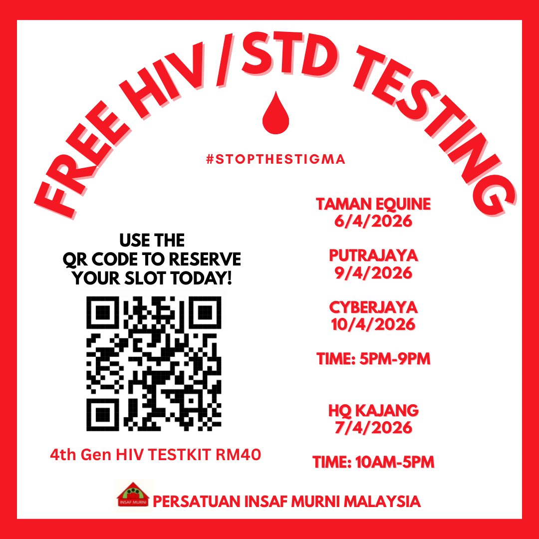 ZCHW2692's tweet image. Hi semua!!! ☺️🧣

❤️JOM BOOK HIV/STI TEST SLOT⤵️

forms.gle/x13L5Rg5ojzMse…

#CYBERJAYA #PUTRAJAYA #SEPANG #KOTAWARISAN #UPM #SERDANG #KAJANG #BBST #SALAKTINGGI #DENGKIL #CYBERSOUTH #PUCHONG #TAMANEQUINE #HIVTEST #HIVAWARENESS