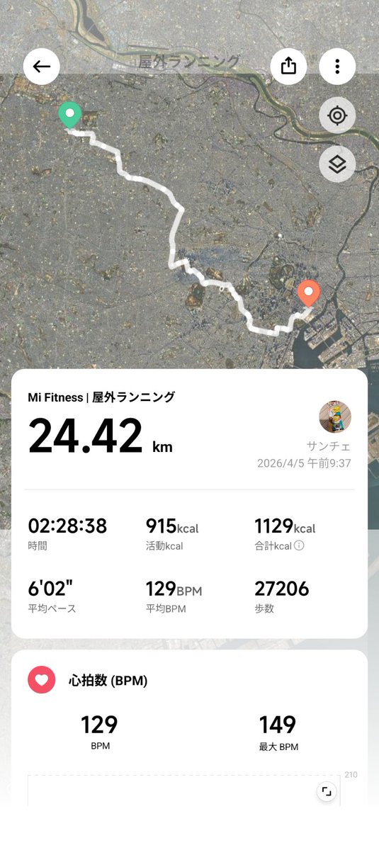 10yen_punch's tweet image. 今日ラン24.42km🏃
昨日に続いて大江戸線ルートを進んで築地市場駅をゴールとしました😀
#ジョギング #ランニング 
#jogging #running #mifitness