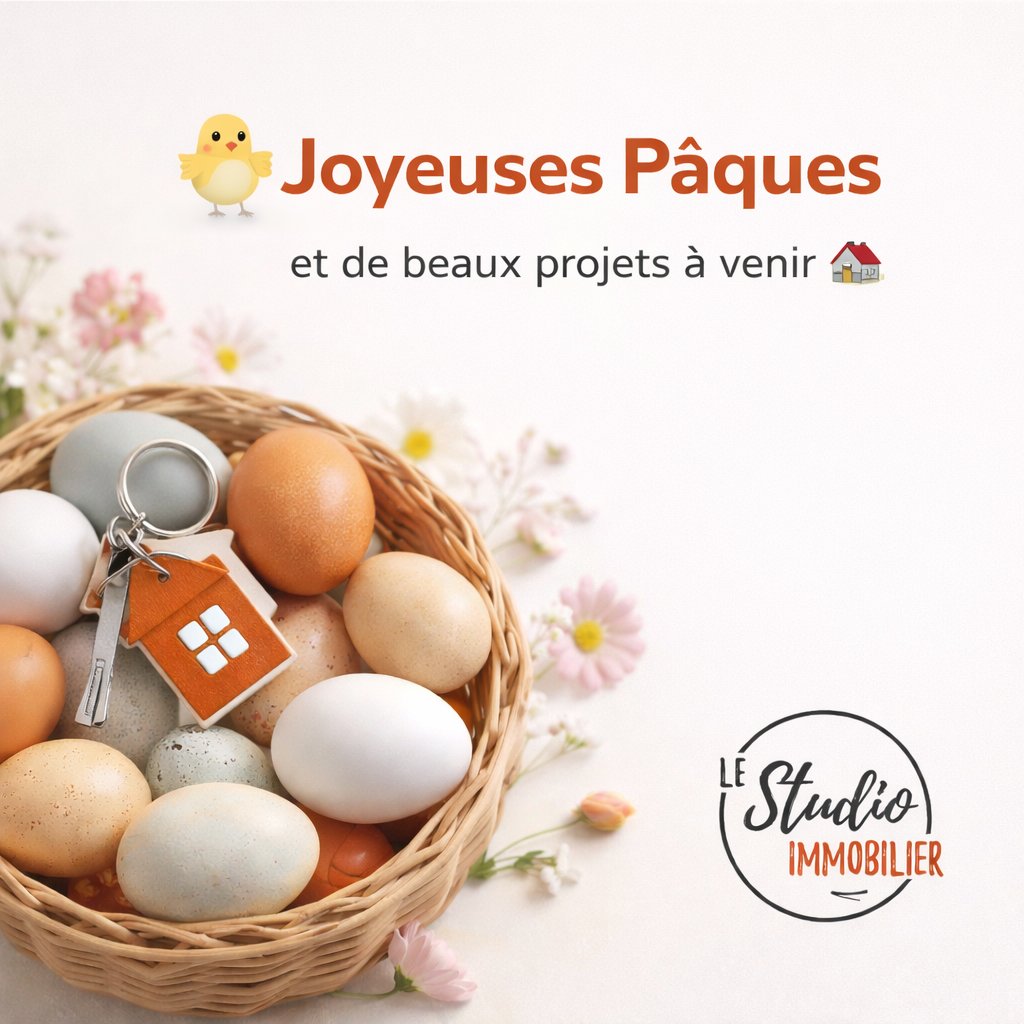 immo_studio's tweet photo. 🐣 Et si ce printemps lançait quelque chose de nouveau ? 🏡

Toute l’équipe Le Studio Immo vous souhaite de joyeuses Pâques ✨

🍫 Rappel : tirage au sort lundi à 19h pour gagner notre lapin en chocolat ! 🐇

👉 https://t.co/xvpCtYsLiw

#JoyeusesPaques #Immobilier https://t.co/UmjbeKPUSY