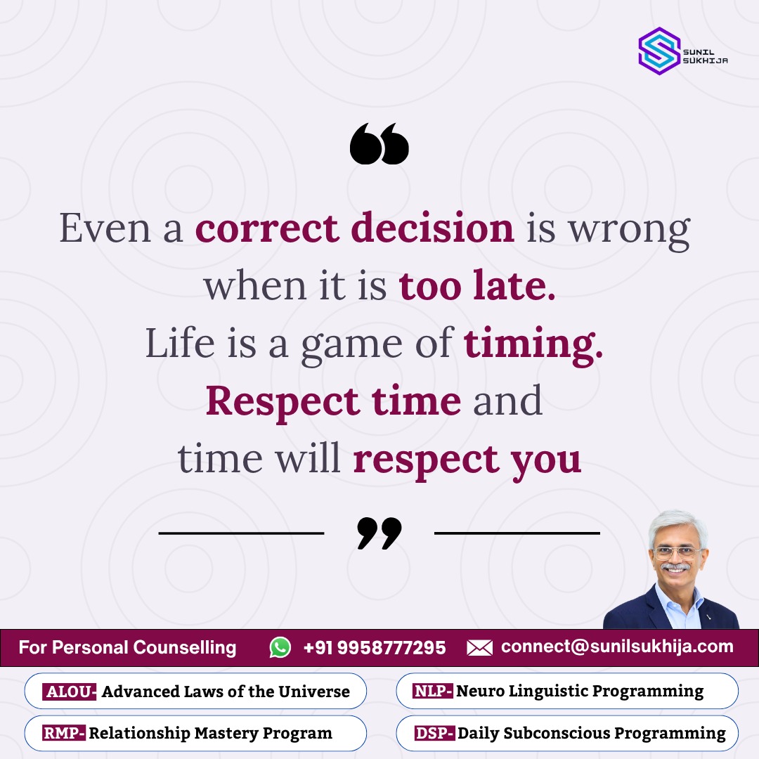 ssukhijaloa's tweet image. Even the right decision feels wrong… when it comes too late ⏳
Life is all about timing.
Respect time, and time will respect you 💯
.
.
.
.
.
.
.
#timingiseverything #respecttime #lifelesson #successmindset #sunilsukhija