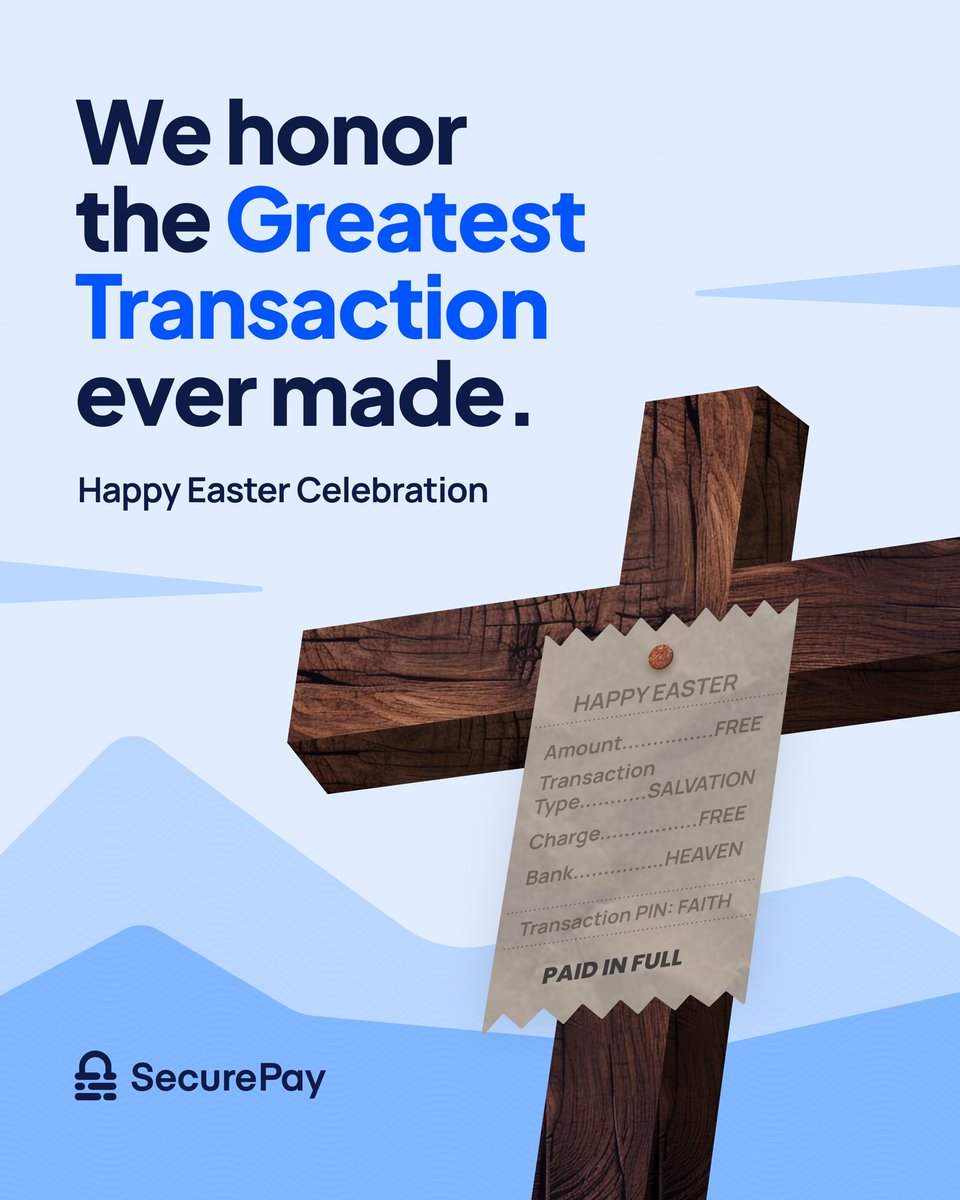 getsecurepayai's tweet photo. A transaction not measured in numbers, but in grace. One that was truly paid in full. As you celebrate, may this Easter bring clarity to your vision, growth to your business, and peace to every step ahead.

Happy Easter Celebration from all of us at SecurePay.

#easter #securepay https://t.co/A5VEpe3oAu