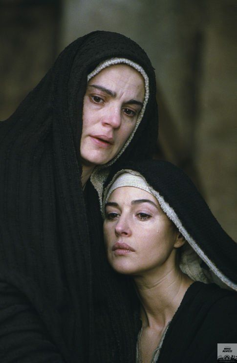 Maia Morgenstern as Mother Mary &amp; Monica Bellucci as Maria Magdalena in movie The Passion of the Christ mvs