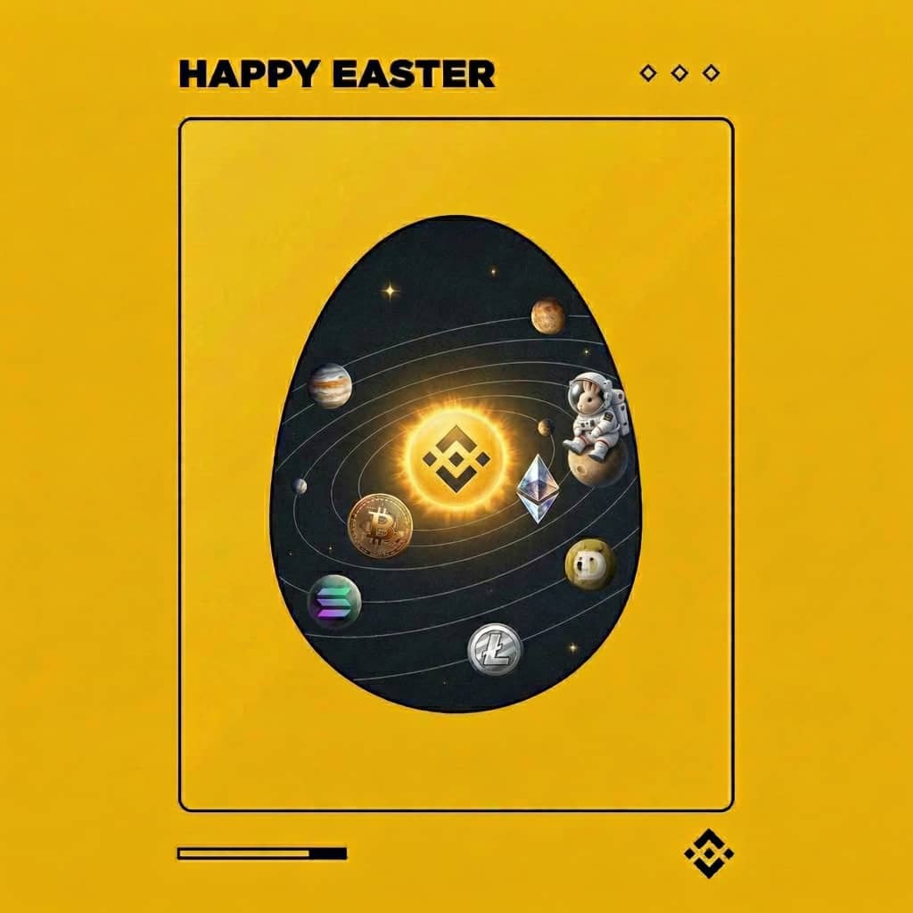 ser_darvos's tweet photo. Here's my submission for the Binance Easter design 

I started with a simple thought: Binance is a powerhouse for trading.

And that led me here.
I imagined it as the sun, the center of it all.
And the coins as planets, constantly moving and powered by it.
Because in a way, that’s what it feels like… 

Then I added the Easter touch.
A bunny sitting on one of the planets,  just to mark the moment.
#BinanceEaster @binance
