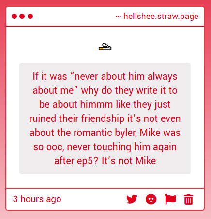 they 100% tied will's journey with his sexuality to mike and the duffers saying "it's not about mike" is just them trying to gaslight us. and yeah vol. 2 + 3 definitely undermined platonic byler too.