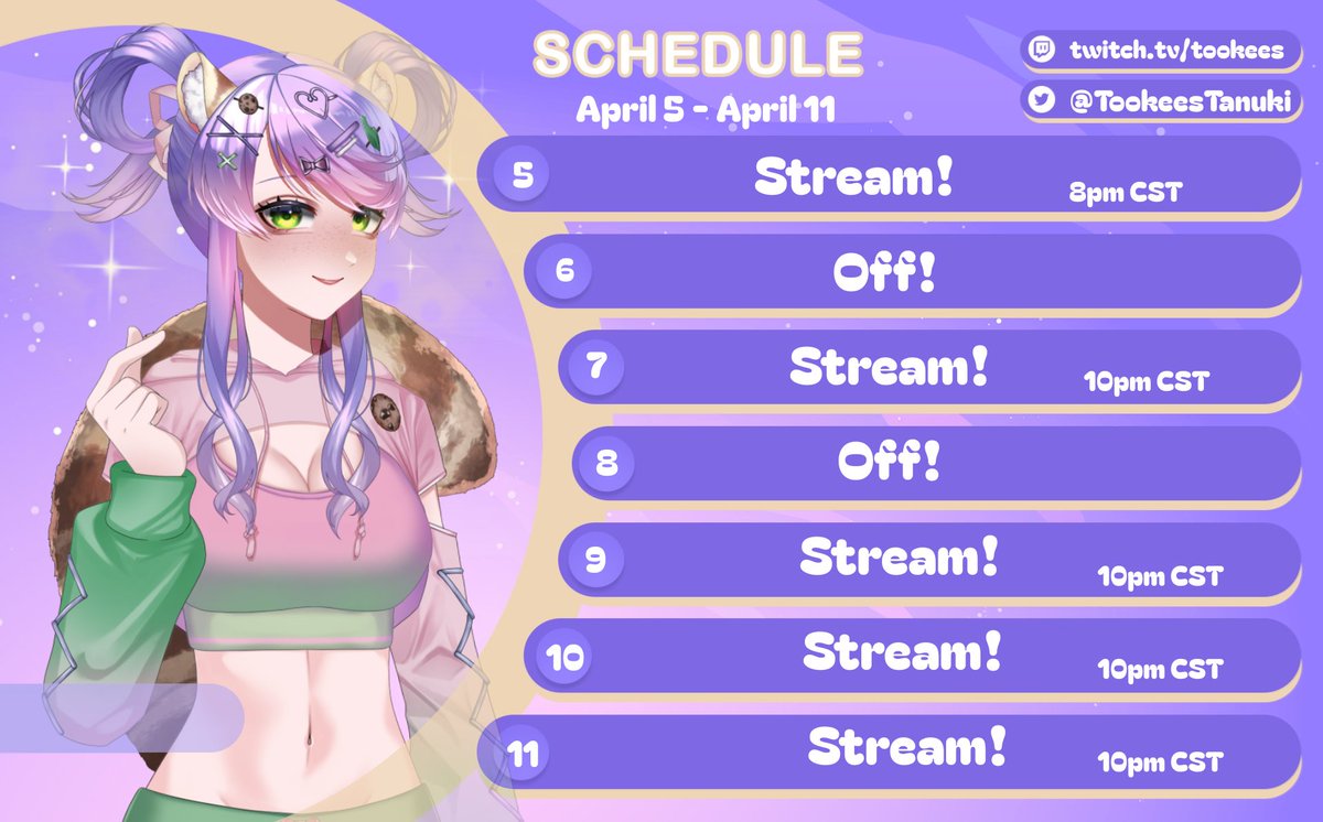 TookeesTanuki's tweet photo. ʕ·ᴥ·ʔ 📅 WEEKLY SCHEDULE 📷 ʕ·ᴥ·ʔ   https://t.co/lqiUfQCbPU 

#vtuber #streamer https://t.co/pXIWIlkzuE