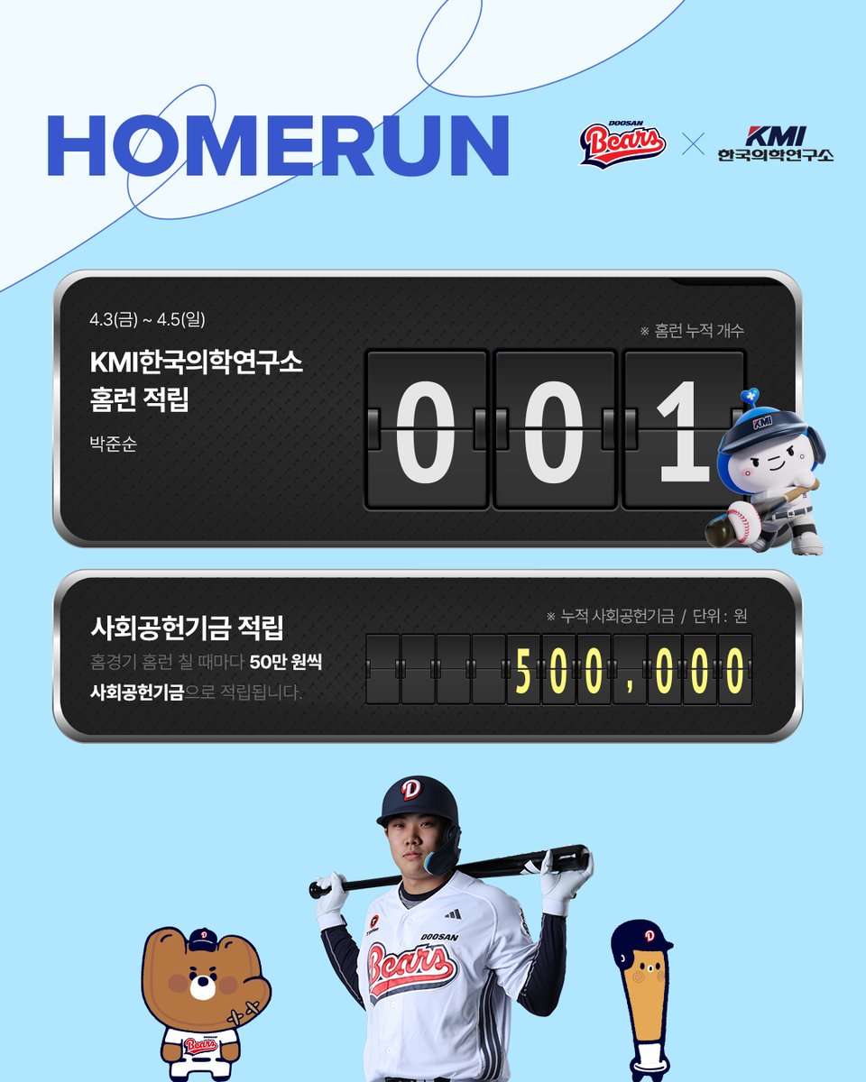 두산베어스 홈런 적립 사회공헌 안내 이미지