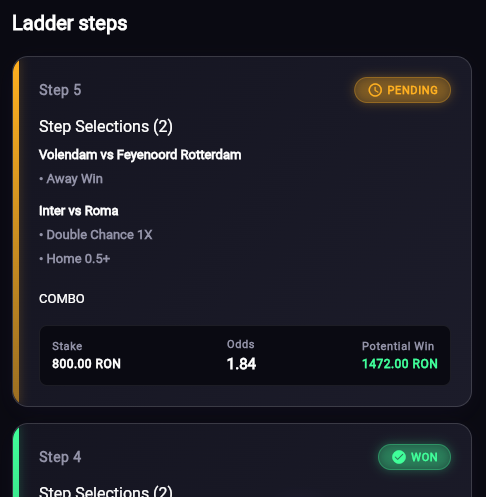 topscorebets's tweet photo. 🔥 LADDER CHALLENGE 100 RON → 10,000 RON 🪜

DAY 5 IS LIVE 🔥

✅ Day 1: 100 → 172 RON  
✅ Day 2: 172 → 314 RON  
✅ Day 3: 314 → 591 RON  
✅ Day 4: 450 → 990 RON  

💰 Now playing Day 5: 800 RON → 1,472 RON @ 1.84 odds

Selections:
🇳🇱 Volendam vs Feyenoord – Away Win
🇮🇹 Inter vs Roma – Double Chance 1X + Home 0.5+

We lock profit every day to protect the bankroll long-term 💰

Full tickets already on the site (100% free).

Who’s still climbing with me? Drop 🔥 if you’re in Day 5