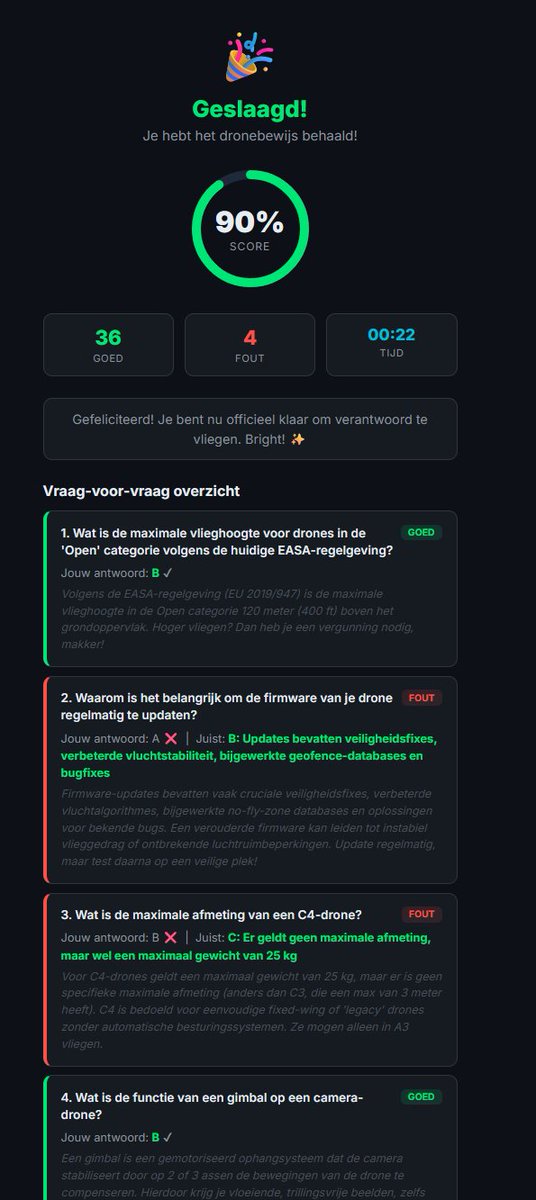 LarsPersonal's tweet photo. Leuk die drone-quiz gecode door Claude, maar ik ben net geslaagd met 90% door vanaf vraag 3 enkel "B" te antwoorden zonder de vragen te lezen, haha. @Bright https://t.co/yjqMdIpsGx