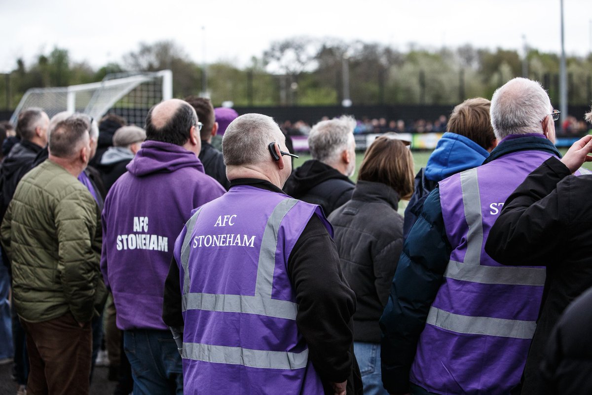 thewessexway's tweet photo. @Piranfilms, @Goal_Mass, the OG Purps Ultras and the chairman and stewards at yesterday's historic win for @afc_stoneham in the #favase.  A wonderful afternoon at Stoneham Lane.

#marchtothearch #upthepurps https://t.co/5N1FXPpaY4