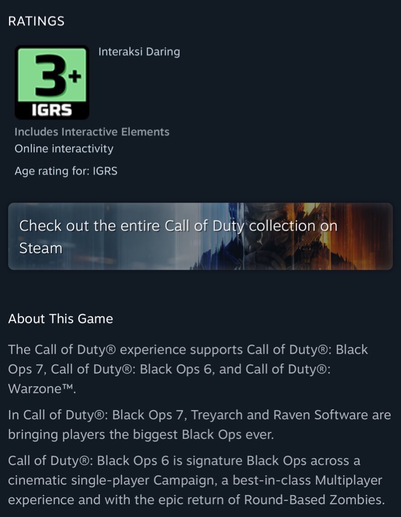 kerissakti's tweet photo. Call of Duty is labelled suitable for 3+
Coffee Talk is rated 18+

It doesn’t make sense https://t.co/XUd0TuxnRl