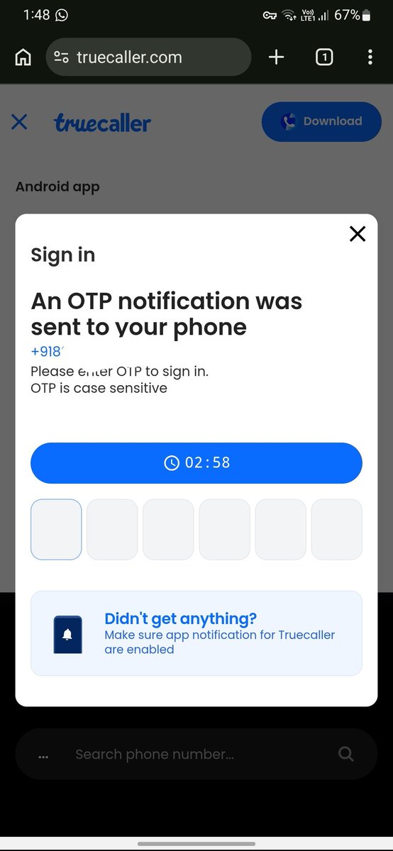 TapanBoy40186's tweet image. Hi @TruecallerHelp, not receiving login OTP or app notification on my number [+91XXXXXXXX27] for 30+ mins despite active network/settings. Fix this glitch.
​#Truecaller #Help #OTPProblem