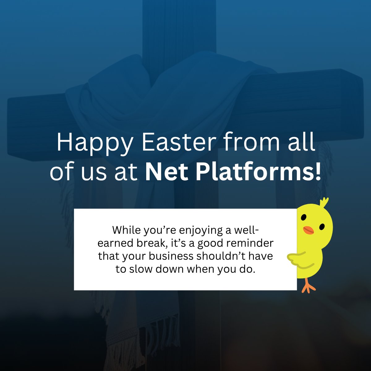 netplatformsltd's tweet photo. Happy Easter from Net Platforms! 

Enjoy the break, make sure your business stays protected while you do. 

👉 Get peace of mind - https://t.co/hHyLZrSxke

#HappyEaster #ITSupport #SMB https://t.co/xwiXjsv1aM