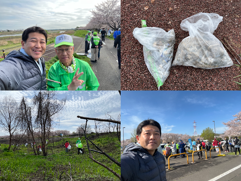 4月5日 第47回多摩川清掃に参加しました。集合場所である稲城北緑地公園には、朝早くから多くの方が集まりました。１時間にわたり、大丸自治会の皆さんとお話ししながら、楽しくゴミ拾いを行いました。昨年同様、プラスチックごみが目立ちました。ごみの問題に関心を持つよい機会になりました。