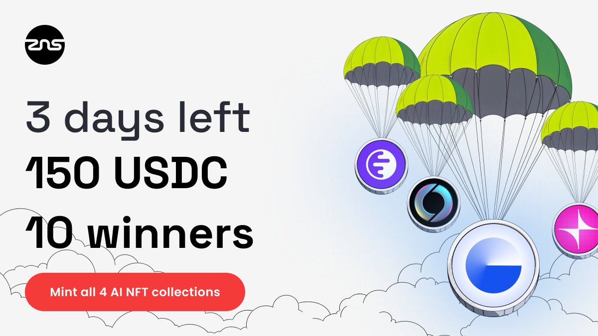 ZNSConnect's tweet image. ⏰ 3 days left
$150 USDC → 10 winners

Mint all 4 AI NFT collections across @base @inkonchain @unichain @soneium

Then:
→ QRT + tag the chains
→ Drop wallet + mint proofs below

Don't sleep on free money 👇

#Base #Ink #Unichain #Soneium